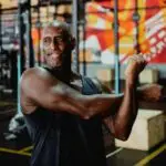 Man doing lat stretch