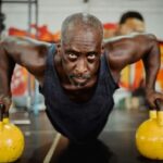 Middle age man doing push ups