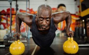 Middle age man doing push ups