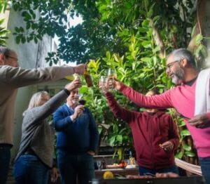 Social gathering of middle age people