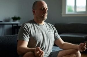 middle age man meditating