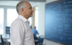 Competant and skilled man looking at forumulas