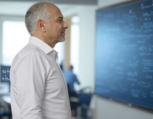 Competent and skilled man looking at formulas - confidence helps you feel strong and capable