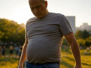 middle age man with large belly - weight loss as an intermittent fasting benefit