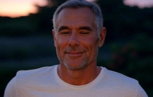 man with eyes closed smiling