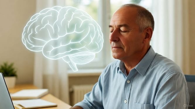 man sitting with outline of image of a brain in front of him