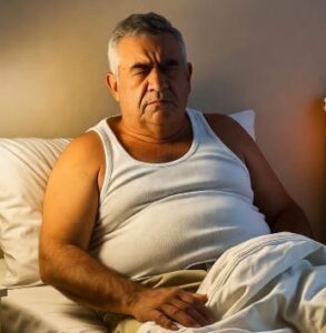 man trying to sleep with too many distractions